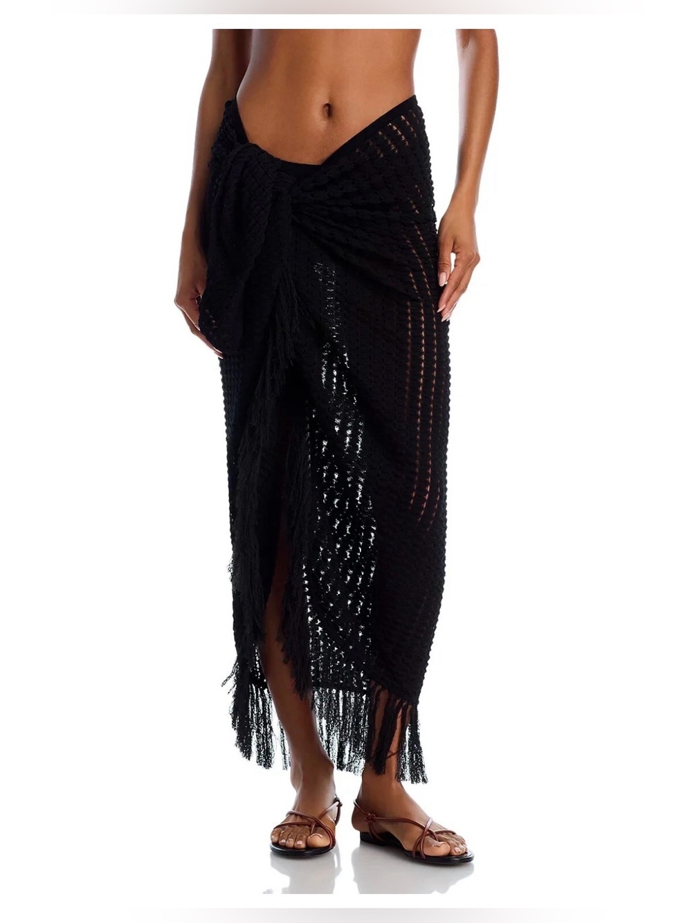 Simkhai L66709 Womens Black Thyri Fringe Trim Parreo Wrap One Size